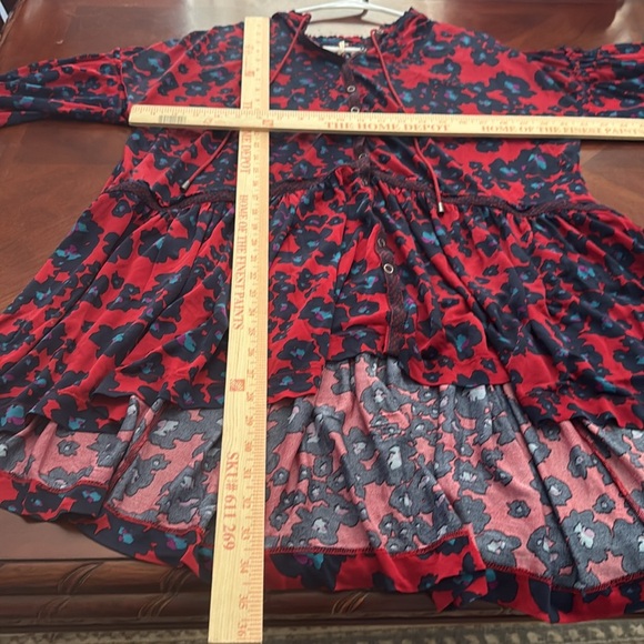 Free People Red and Blue Bishop Sleeve Sundress Merlot love letter combo small S - Picture 14 of 16